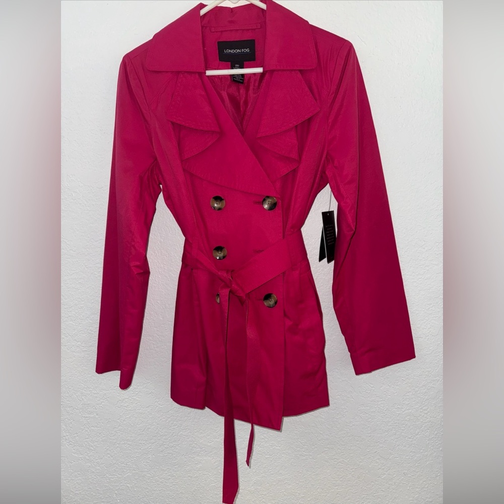London Fog Raspberry Belted Double Breasted Trench Coat Raincoat Women's S
